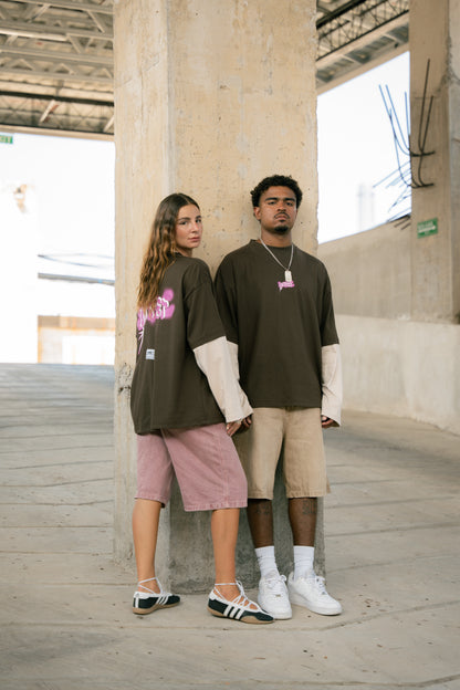 UNME.T Oversized longsleeve Tee Brown & Cream