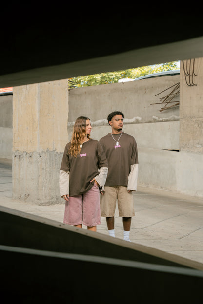 UNME.T Oversized longsleeve Tee Brown & Cream