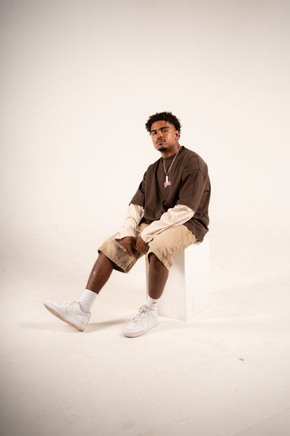 UNME.T Oversized longsleeve Tee Brown & Cream