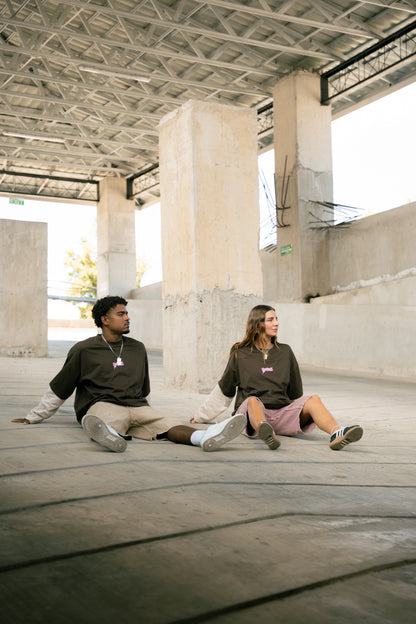 UNME.T Oversized longsleeve Tee Brown & Cream