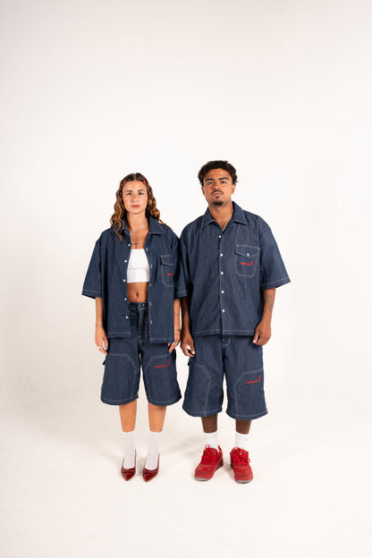 UNME.T Baggy Stripes Denim Shorts