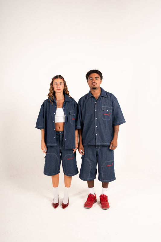 UNME.T Baggy Stripes Denim Shorts